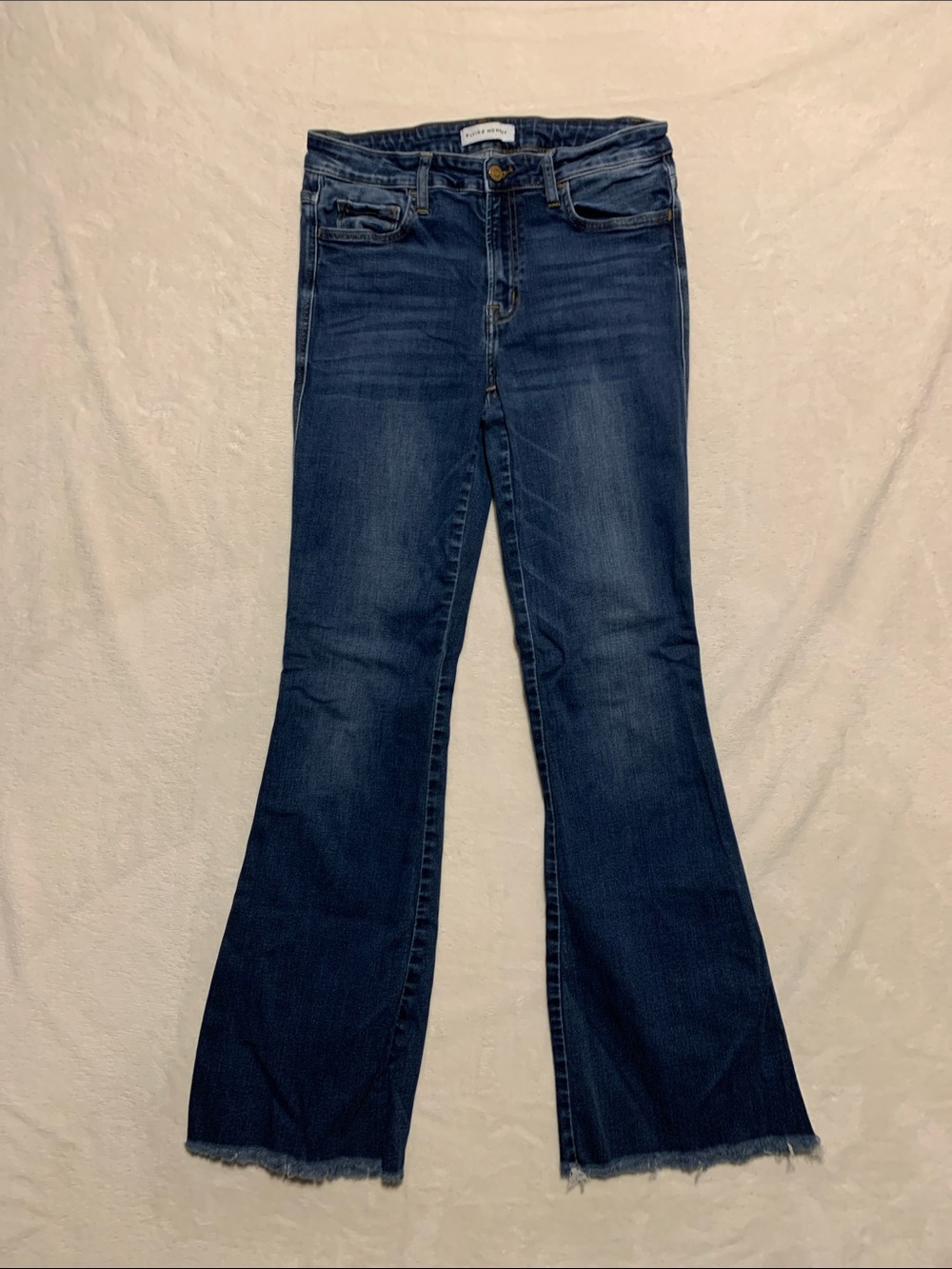 Flying Monkey Blue Flare Jeans raw hem 30 mid rise